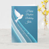 Aangepaste Naam Doop Jubileum Duif op Blauw Water Kaart (Gele Bloem)