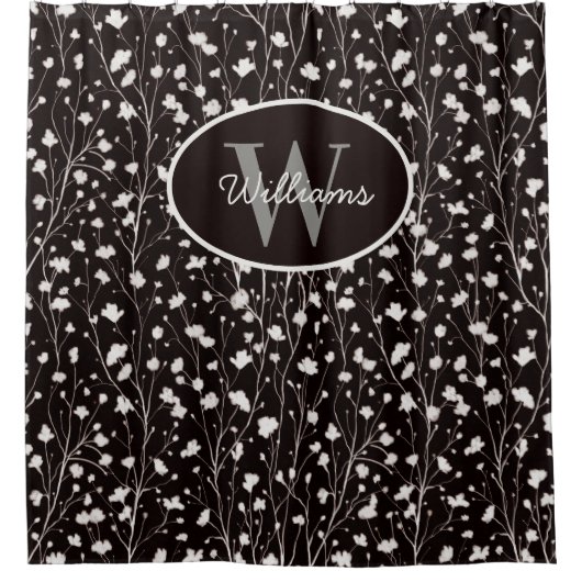 Aangepaste Naam Douchegordijn Bloemen Monogram Bad (Voorkant)