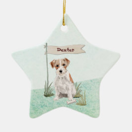 Aangepaste Naam Draadharige Jack Russell Huisdier  Keramisch Ornament