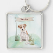 Aangepaste Naam Draadharige Jack Russell Huisdier Sleutelhanger (Voorkant)