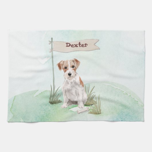 Aangepaste naam: dragerhaasje Jack Russell Pet Dog Theedoek (Horizontaal)