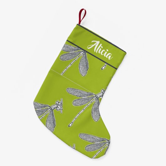 Aangepaste naam dragonfly op groen kleine kerstsok (Voorkant (Hangend))