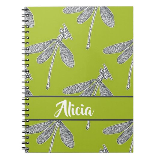 Aangepaste naam dragonfly op groen notitieboek (Voorkant)