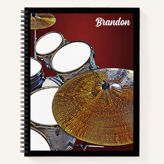Aangepaste naam Drummer Musician Drum Kit Rock & R Notitieboek (Voorkant)