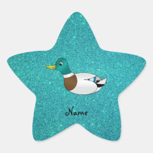 Aangepaste naam duck turquoise glitter ster sticker