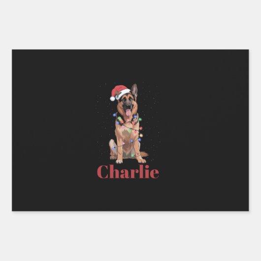 Aangepaste naam Duitse herder Kerst hond Inpakpapier Vel (Voorkant)