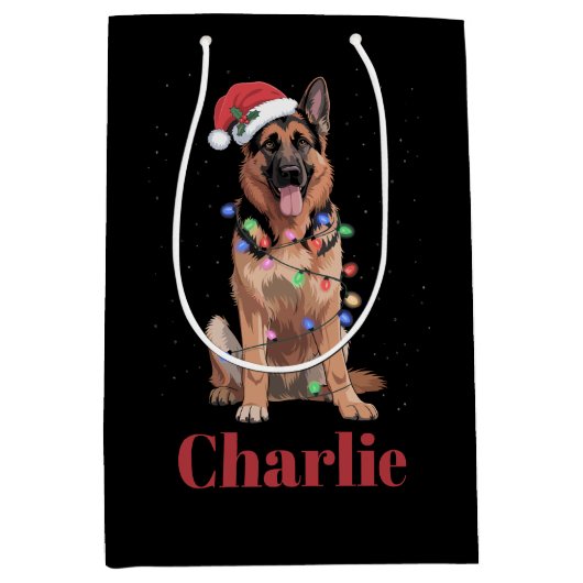 Aangepaste naam Duitse herder Kerst hond Medium Cadeauzakje (Voorkant)