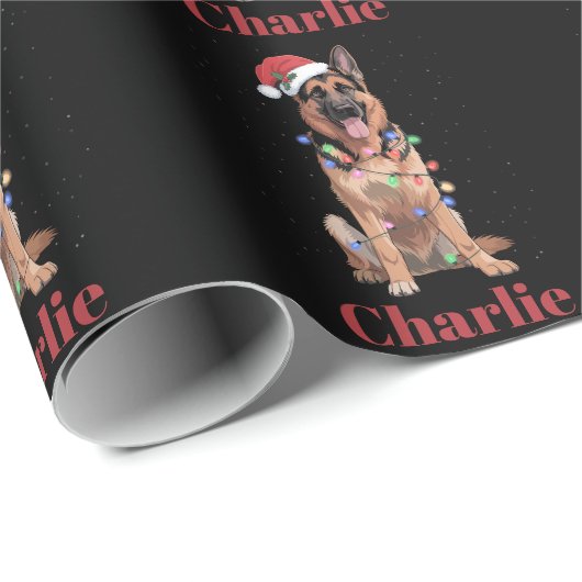 Aangepaste naam Duitse Herder Kersthond Cadeaupapier (Rol Hoek)