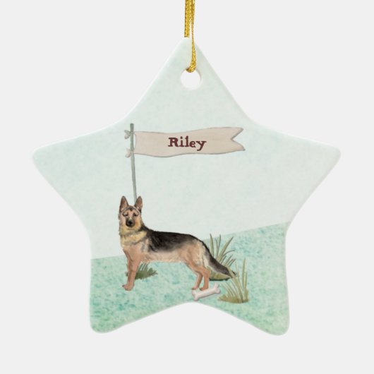 Aangepaste naam Duitse herderschapstig Keramisch Ornament (Achterkant)