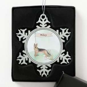 Aangepaste naam Duitse herderschapstig Tin Sneeuwvlok Ornament