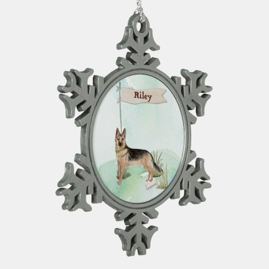 Aangepaste naam Duitse herderschapstig Tin Sneeuwvlok Ornament (Links)