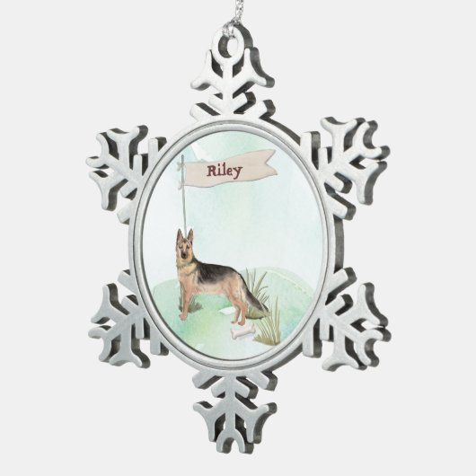 Aangepaste naam Duitse herderschapstig Tin Sneeuwvlok Ornament (Rechts)