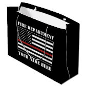 Aangepaste naam Dunne rode lijn vlag Voorrode bran Groot Cadeauzakje (Achterkant Gekanteld)