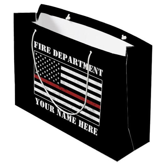 Aangepaste naam Dunne rode lijn vlag Voorrode bran Groot Cadeauzakje (Achterkant Gekanteld)