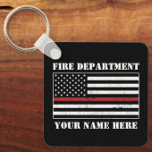 Aangepaste naam Dunne rode lijn vlag Voorrode bran Sleutelhanger (Voorkant)