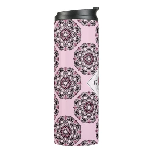 Aangepaste naam Dusky Roos Cherry Blossom Dot Mand Thermosbeker (Gedraaid links)