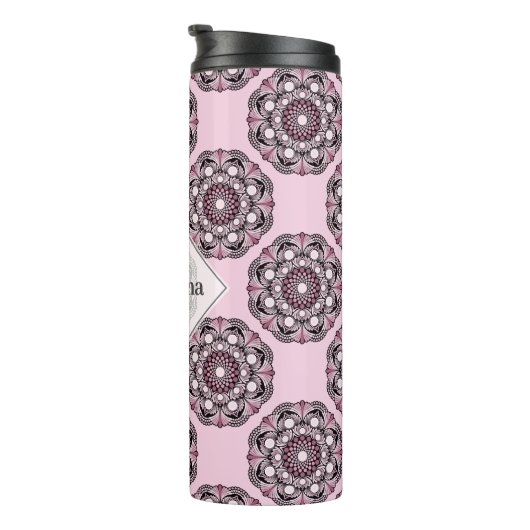 Aangepaste naam Dusky Roos Cherry Blossom Dot Mand Thermosbeker (Geroteerd rechts)