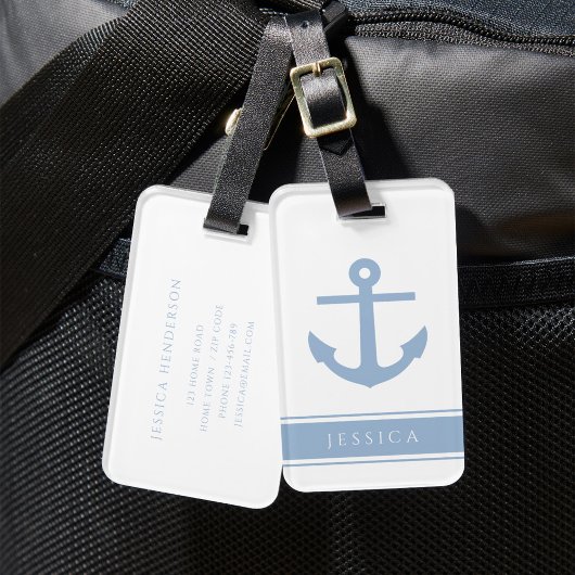 Aangepaste naam Dusty Blue nautical Bagagelabel