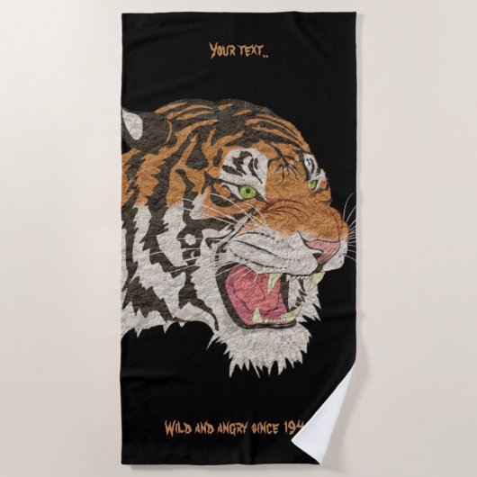 Aangepaste naam Een bittere tijger Geweldige kunst Strandlaken (Voorkant)