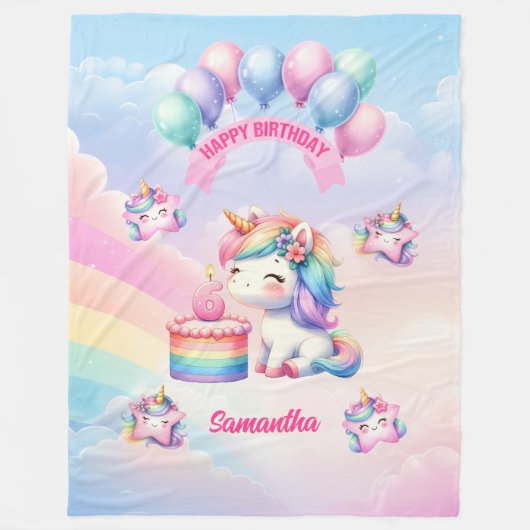 Aangepaste Naam Eenhoorn Deken 6e Verjaardag Meisj (Voorkant)