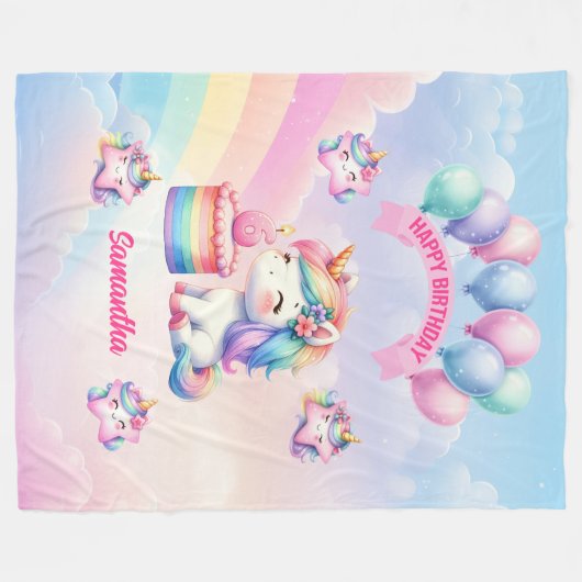 Aangepaste Naam Eenhoorn Deken 6e Verjaardag Meisj (Voorkant (Horizontaal))