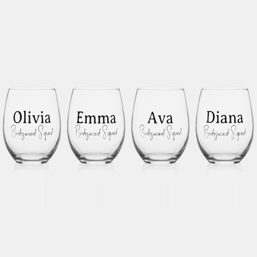Aangepaste Naam, Eenvoudig Script Bruidsmeisje Tro Wijnglas Zonder Voet (Voorkant)