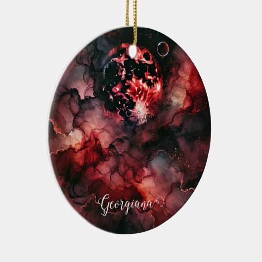 Aangepaste Naam Eerie Bloed Maan Halloween Alcohol Keramisch Ornament (Rechts)