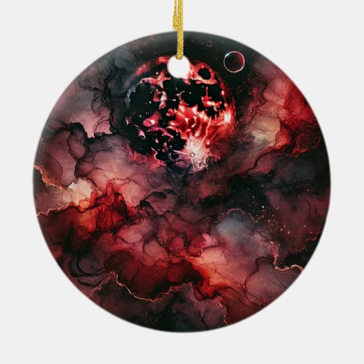 Aangepaste Naam Eerie Bloed Maan Halloween Alcohol Keramisch Ornament (Achterkant)