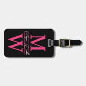 Aangepaste naam eerste letter monogram roze reizig bagagelabel (Voorkant horizontaal)