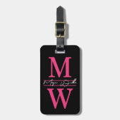 Aangepaste naam eerste letter monogram roze reizig bagagelabel (Voorkant verticaal)