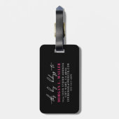 Aangepaste naam eerste letter monogram roze reizig bagagelabel (Achterkant verticaal)
