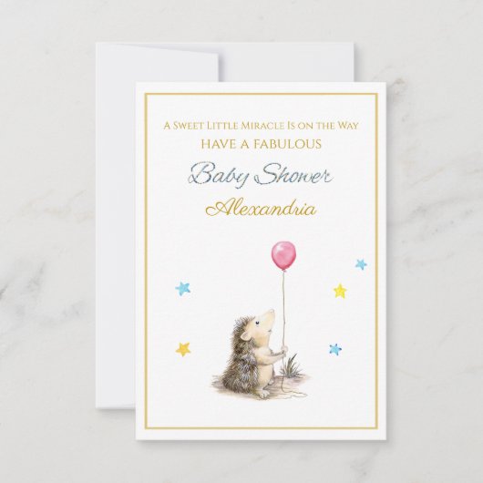 Aangepaste naam egel met een ballon Baby Shower (Voorkant)