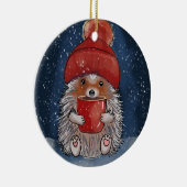 Aangepaste naam egel met hete Drink Keramisch Ornament (Rechts)