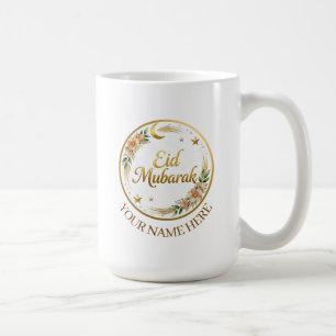 Aangepaste naam Eid Mubarak Bloemrijke Gouden Maan Koffiemok