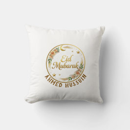 Aangepaste naam Eid Mubarak bloemrijke gouden maan Kussen