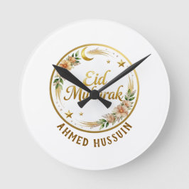 Aangepaste naam Eid Mubarak Bloemrijke Gouden Maan Ronde Klok
