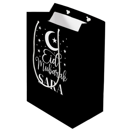 Aangepaste naam Eid Mubarak Modern Eid Black Gift  Medium Cadeauzakje (Achterkant Gekanteld)