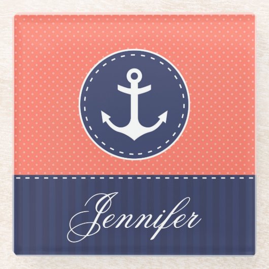 Aangepaste naam eigentijdse koraalroze blauwe anke glazen onderzetter (Voorkant)