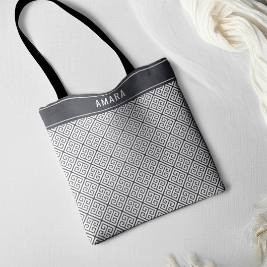Aangepaste naam Elegant Chic Klassiek Grieks sleut Tote Bag