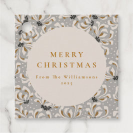 Aangepaste Naam Elegant Goud Grijs Bloemen Kerstmi Bedankjes Labels