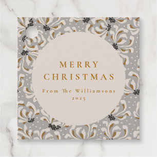 Aangepaste Naam Elegant Goud Grijs Bloemen Kerstmi Bedankjes Labels