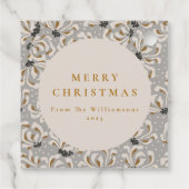 Aangepaste Naam Elegant Goud Grijs Bloemen Kerstmi Bedankjes Labels (Achterkant)