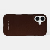 Aangepaste naam Elegant Mahonie Nep Leer iPhone 16 Hoesje (Achterkant horizontaal)