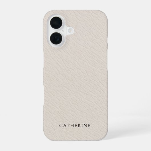 Aangepaste naam Elegant namaak ivoor leer iPhone 16 Hoesje (Achterkant)