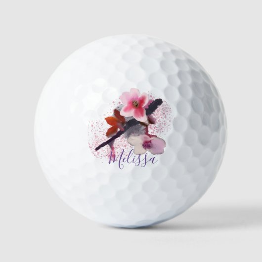 Aangepaste naam | Elegant roze Cherry Blossom Golfballen (Voorkant)