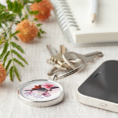 Aangepaste naam | Elegant roze en Paarse kersen Sleutelhanger (Zijkant)