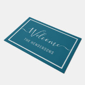 Aangepaste naam Elegant Schrift Welkom Teal Deurmat (Schuin)