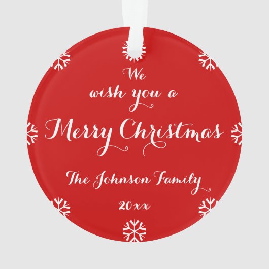 Aangepaste naam Elegant Script Merry KerstRed Ornament (achterkant)