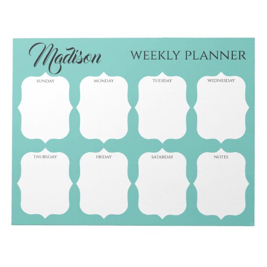 Aangepaste naam Elegant Weekly Planner Notitieblok (Voorkant)