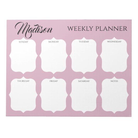 Aangepaste naam Elegant Weekly Planner Notitieblok (Voorkant)